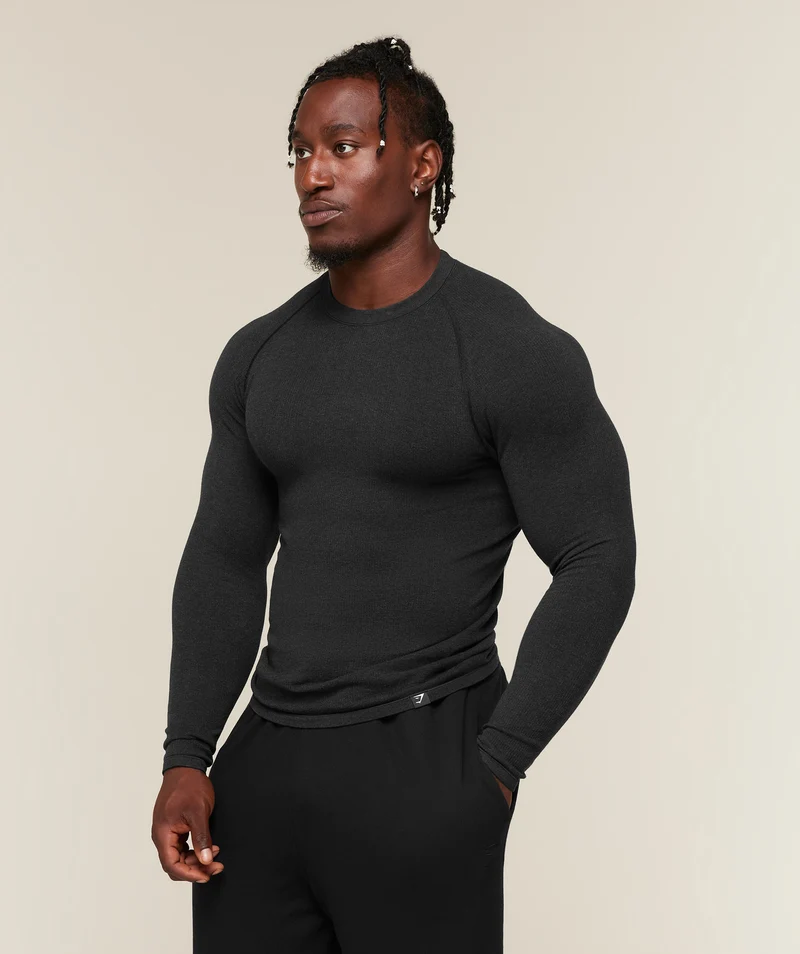 Gymshark Cotton Seamless Long Sleeve T-Shirt - Black Marl