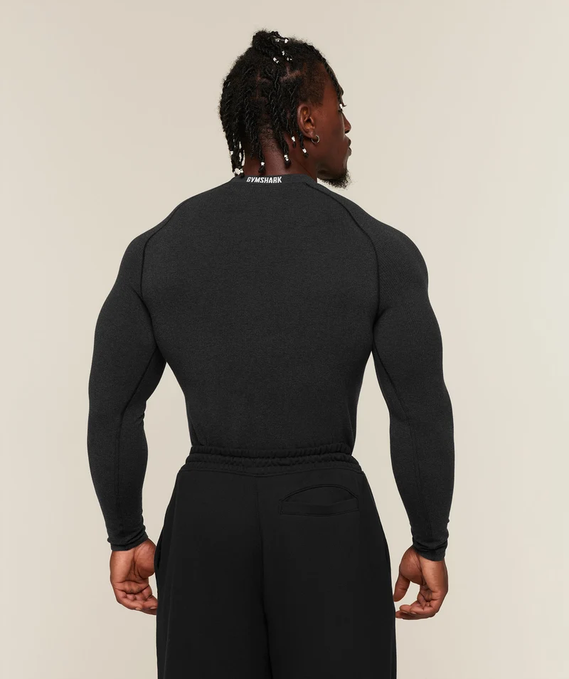 Gymshark Cotton Seamless Long Sleeve T-Shirt - Black Marl