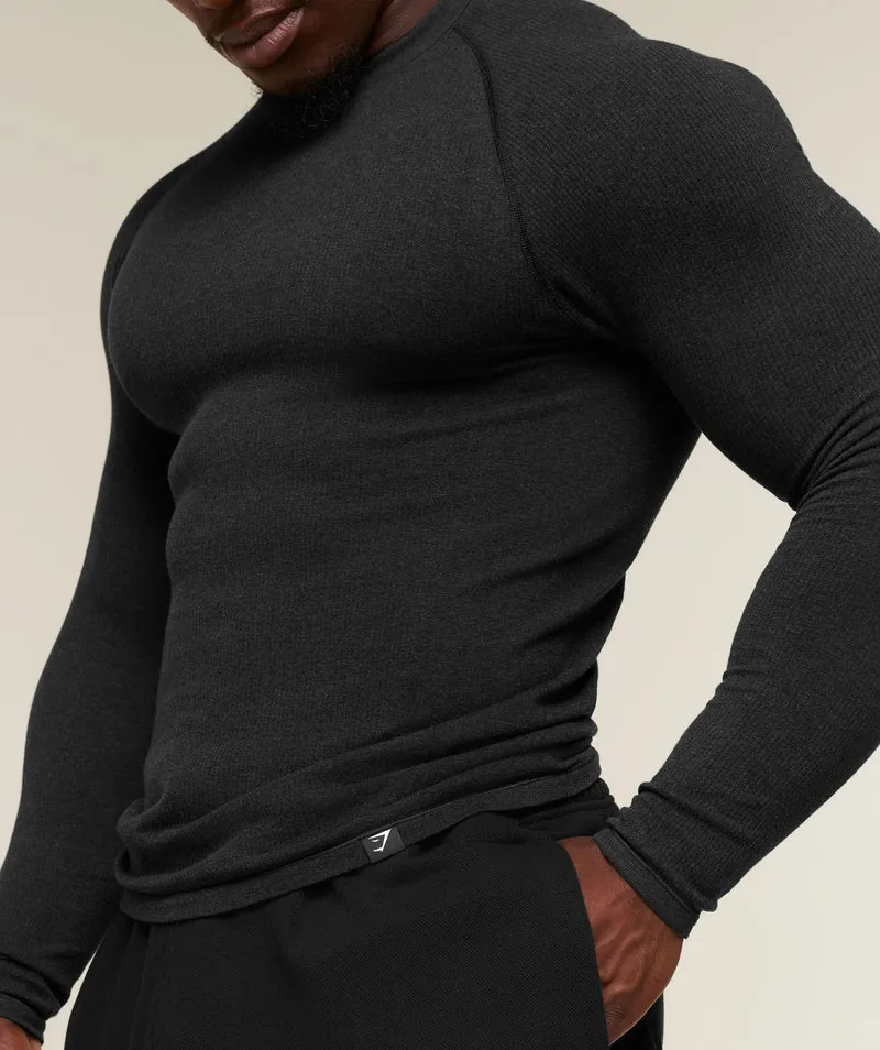 Gymshark Cotton Seamless Long Sleeve T-Shirt - Black Marl