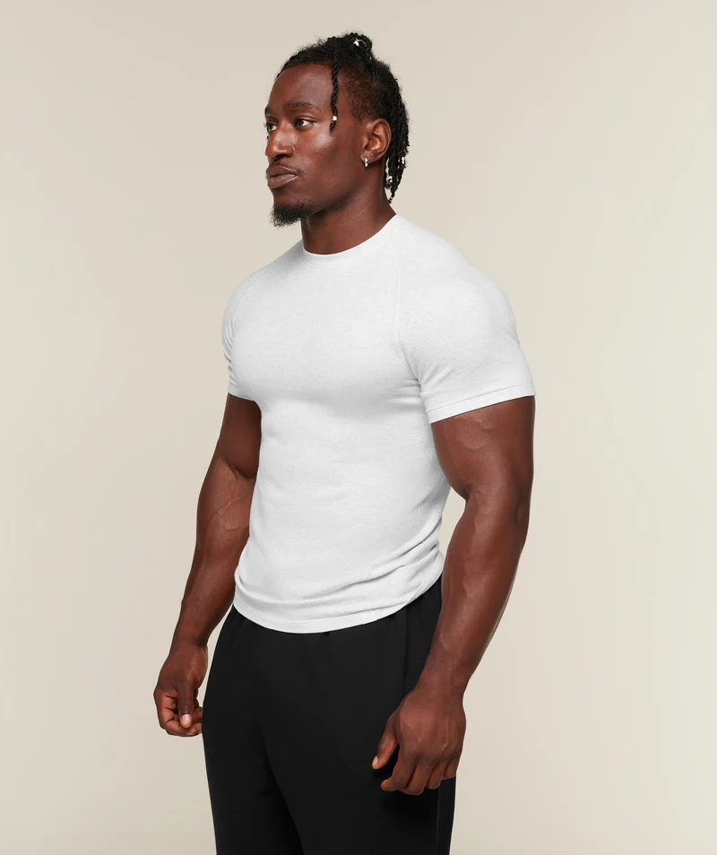Gymshark Cotton Seamless T-Shirt - White Grey Marl