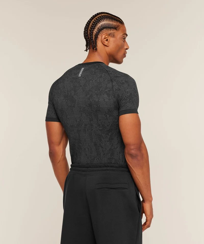 Gymshark Geo Seamless Grid T-Shirt - Black/Smokey Grey