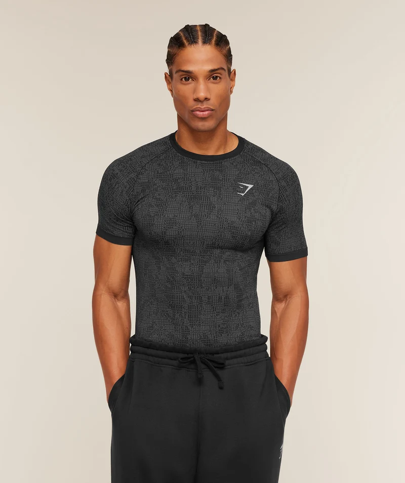 Gymshark Geo Seamless Grid T-Shirt - Black/Smokey Grey