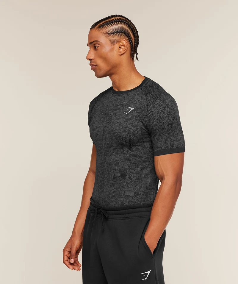 Gymshark Geo Seamless Grid T-Shirt - Black/Smokey Grey