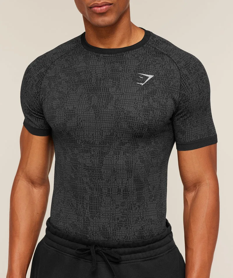 Gymshark Geo Seamless Grid T-Shirt - Black/Smokey Grey