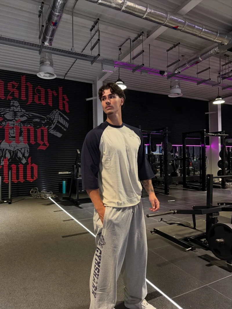 Gymshark Retro Collegiate 3/4 Sleeve T-Shirt - Tinted White/Heavy Blue