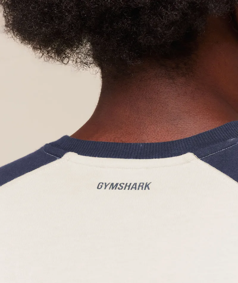 Gymshark Retro Collegiate 3/4 Sleeve T-Shirt - Tinted White/Heavy Blue