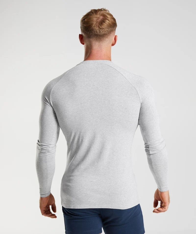 Gymshark Apollo Muscle Fit Long Sleeve T-Shirt - Light Grey Marl