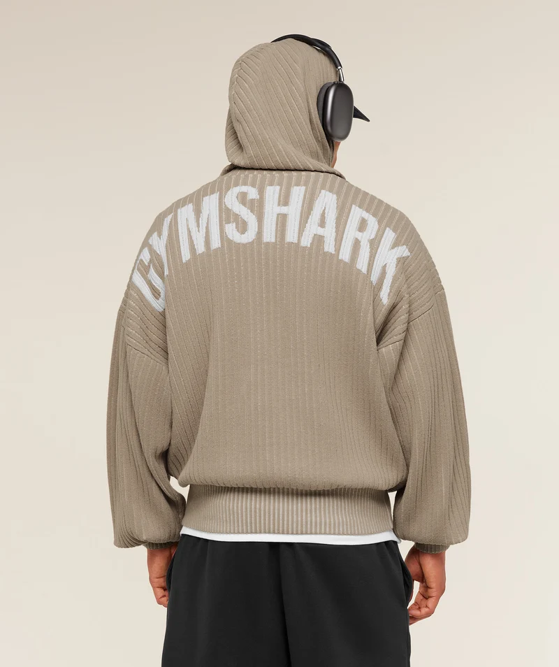 Gymshark x Saalt Studios Knitted Hoodie - Cement Brown/Oat White