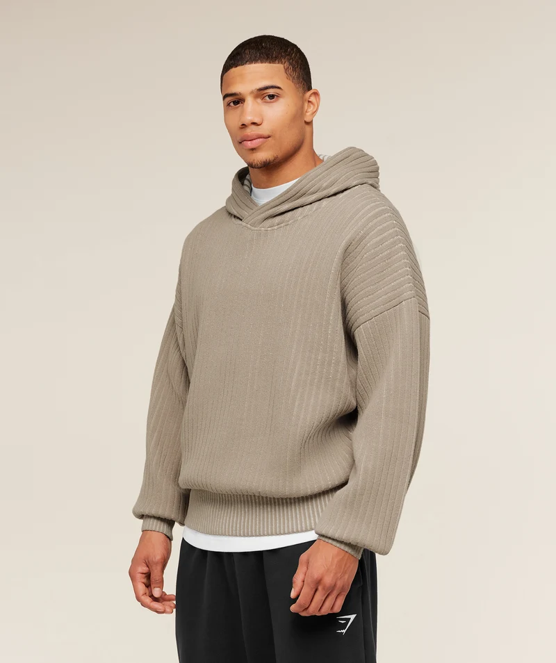Gymshark x Saalt Studios Knitted Hoodie - Cement Brown/Oat White