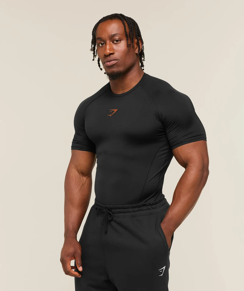 Gymshark Element Baselayer T-Shirt - Black/Nutmeg Orange