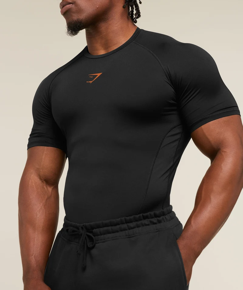 Gymshark Element Baselayer T-Shirt - Black/Nutmeg Orange