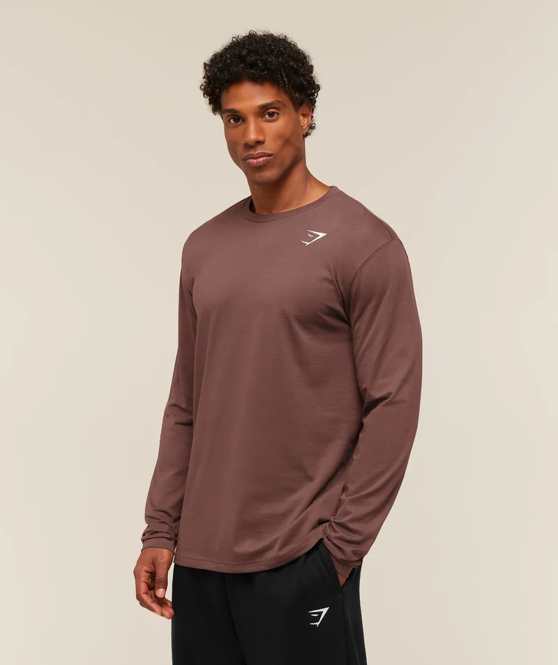 Gymshark Crest Long Sleeve T-Shirt - Espresso Brown
