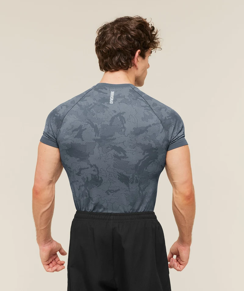 Gymshark Geo Seamless T-Shirt - Shadow Blue/Tranquil Blue