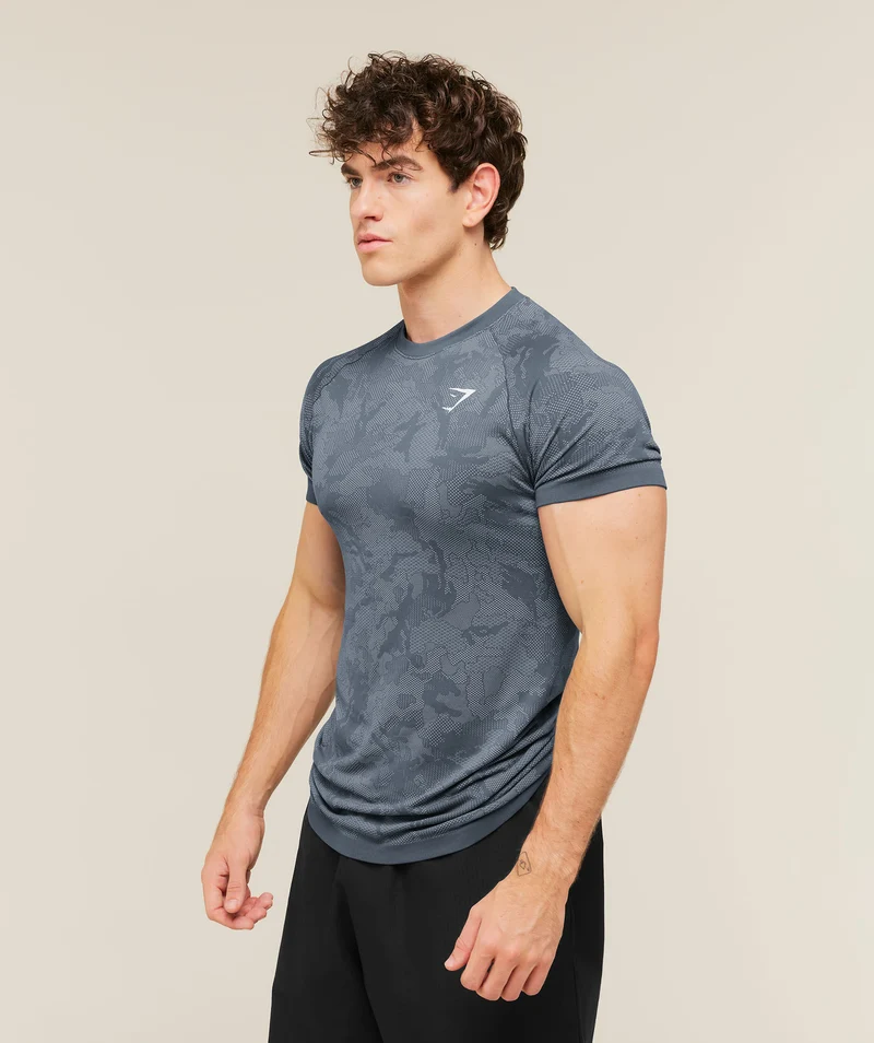 Gymshark Geo Seamless T-Shirt - Shadow Blue/Tranquil Blue