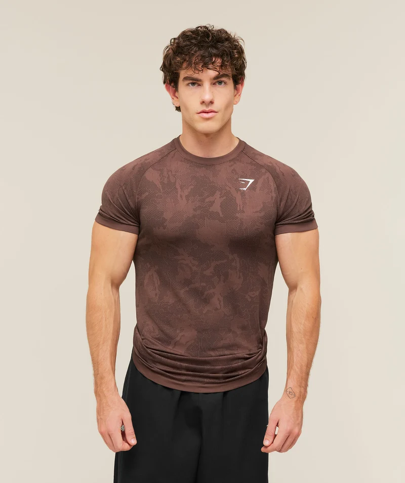 Gymshark Geo Seamless T-Shirt - Espresso Brown/Black