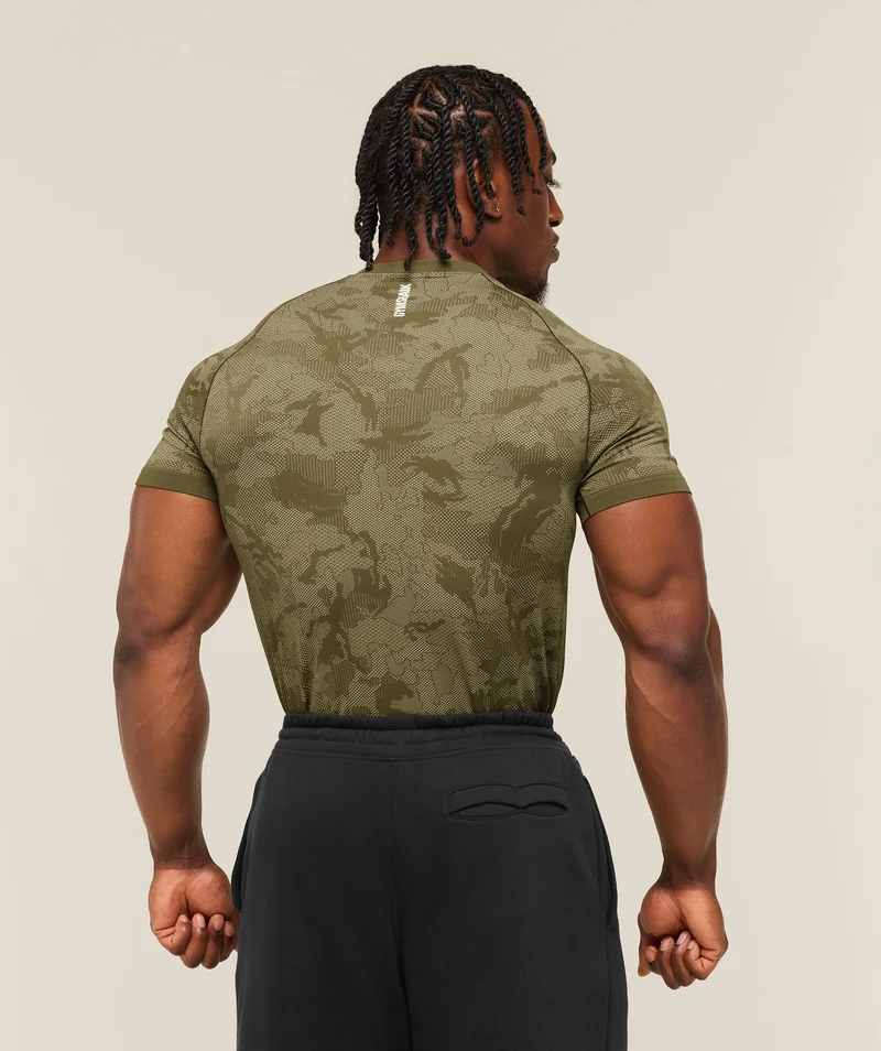 Gymshark Geo Seamless T-Shirt - Canvas Green/Chalk Beige