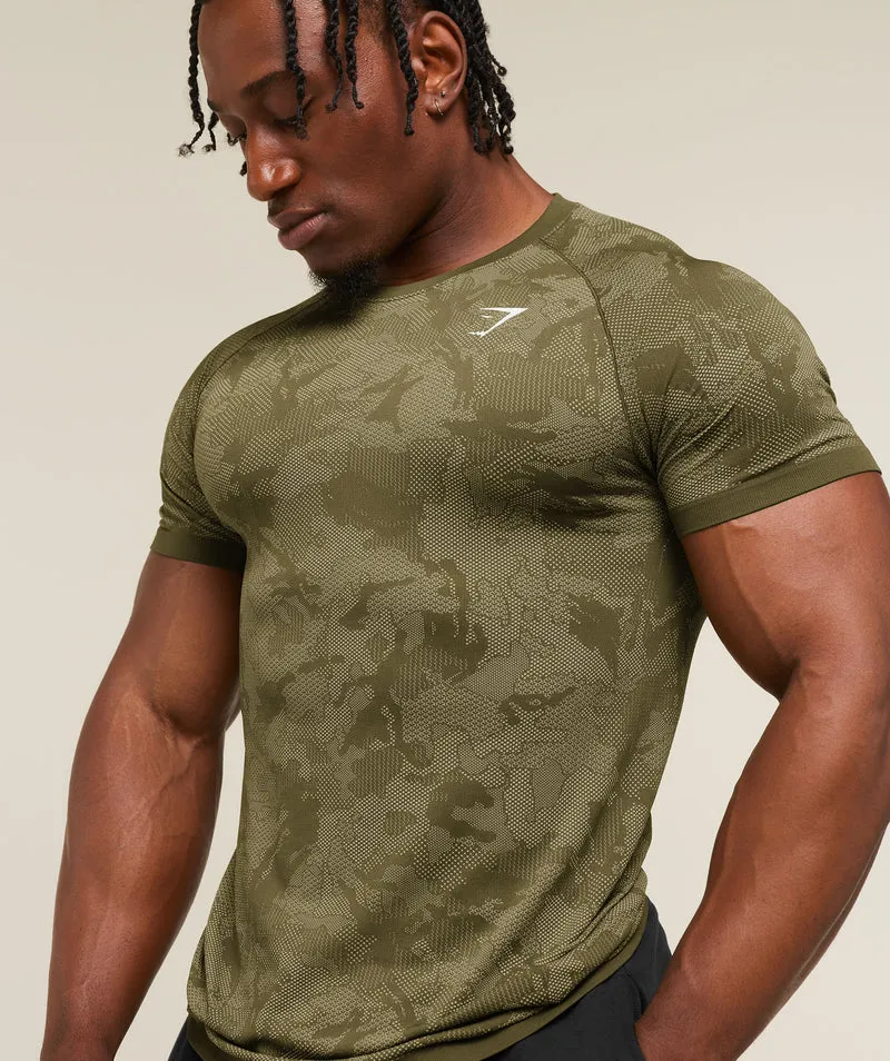 Gymshark Geo Seamless T-Shirt - Canvas Green/Chalk Beige