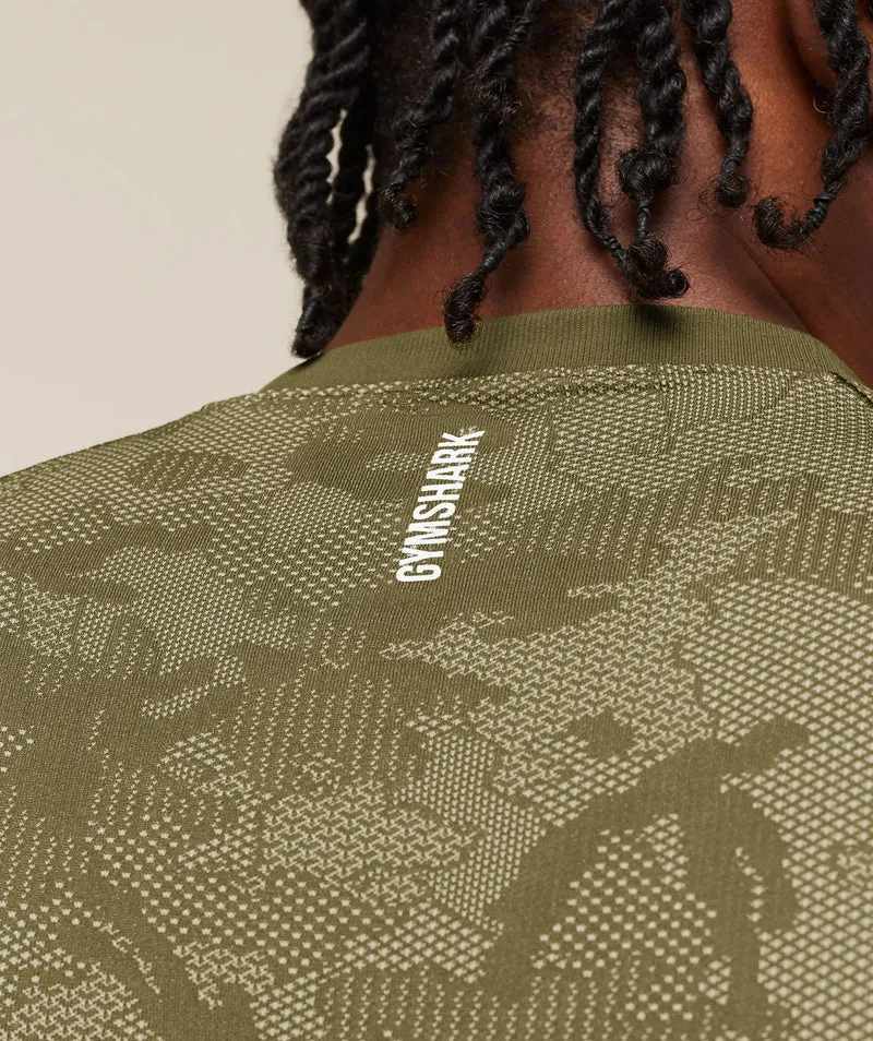 Gymshark Geo Seamless T-Shirt - Canvas Green/Chalk Beige