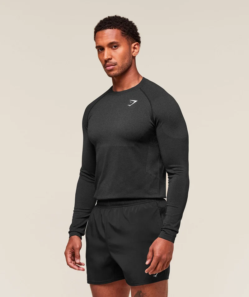 Gymshark Vital Seamless Long Sleeve T-Shirt - Black/Silhouette Grey