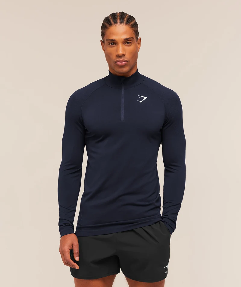 Gymshark Vital Seamless 1/4 Zip - Navy/Heavy Blue