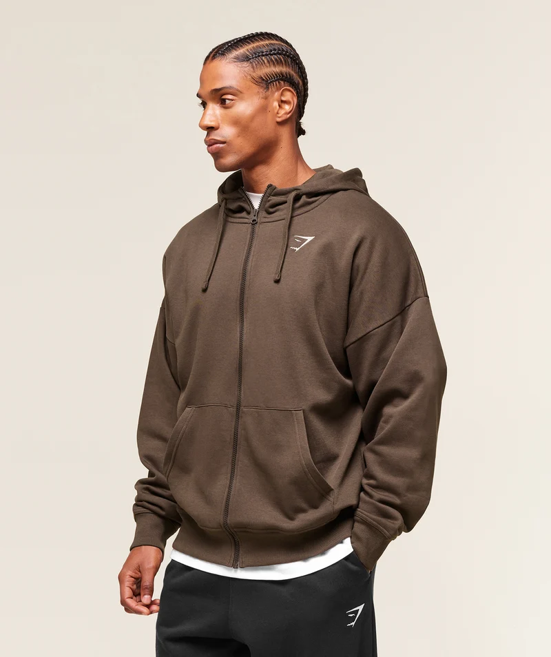 Gymshark Essential Oversized Zip Up Hoodie - Archive Brown