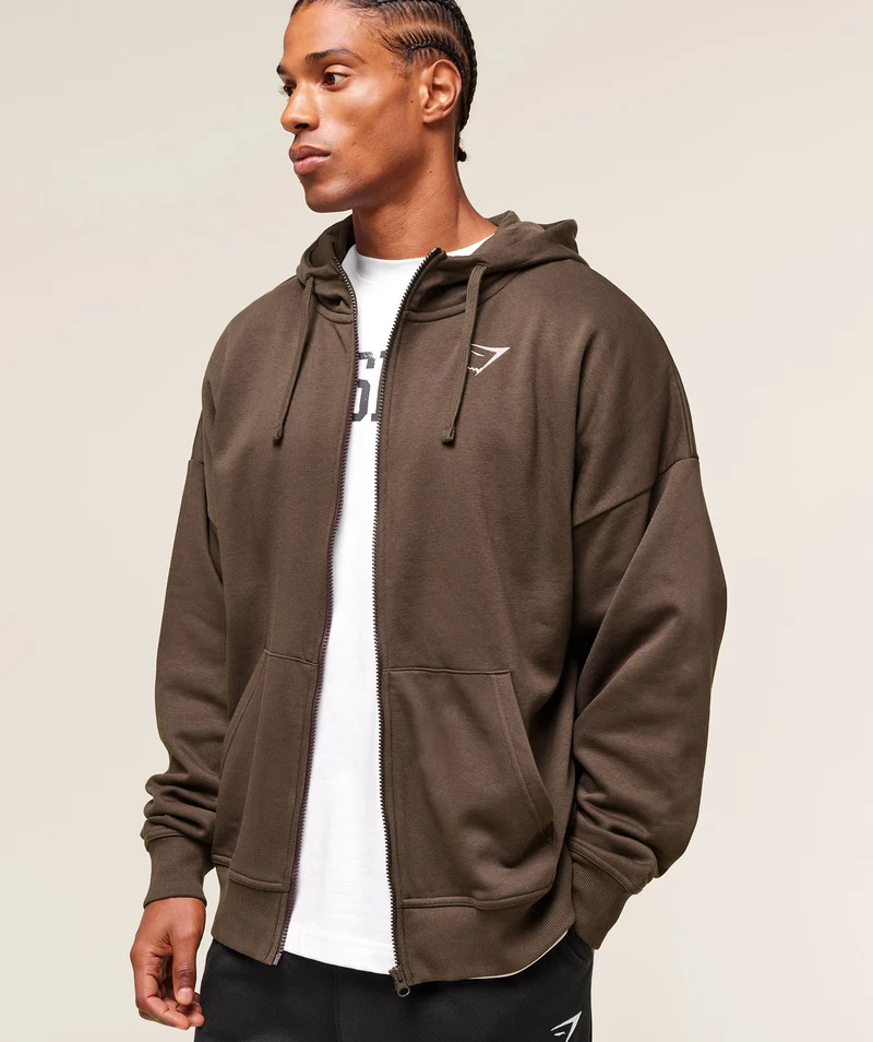 Gymshark Essential Oversized Zip Up Hoodie - Archive Brown