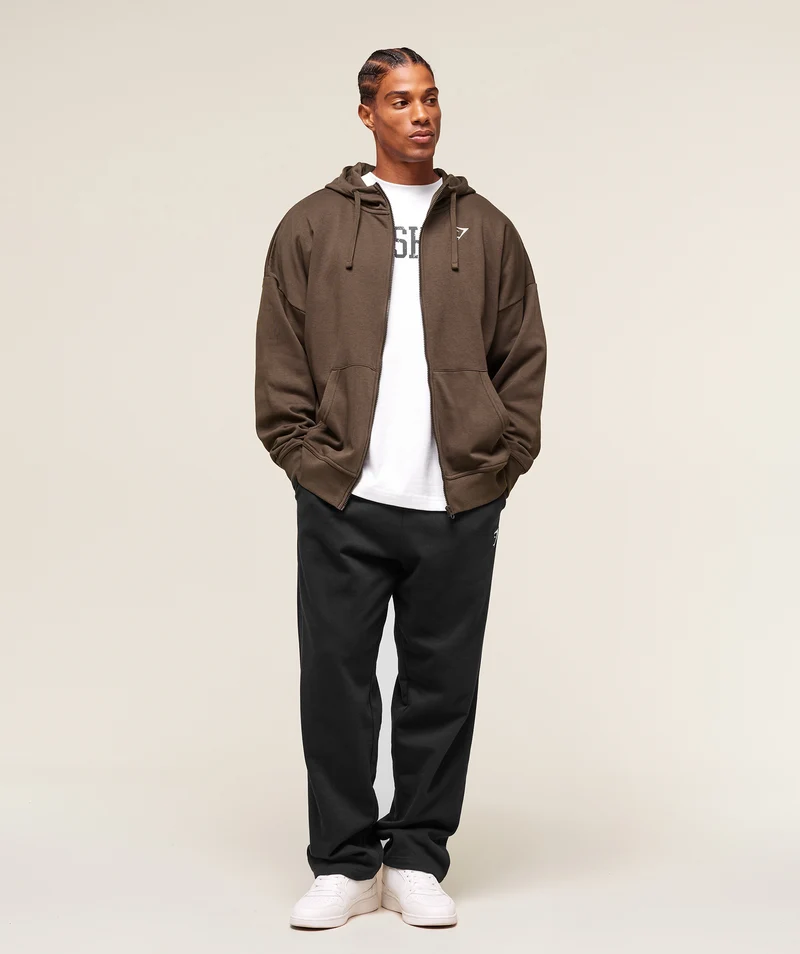 Gymshark Essential Oversized Zip Up Hoodie - Archive Brown