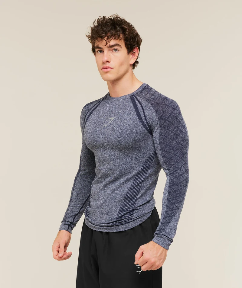 Gymshark Devant Seamless Long Sleeve T-Shirt - Heavy Blue