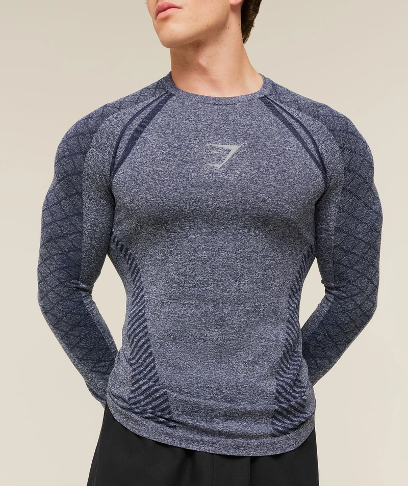 Gymshark Devant Seamless Long Sleeve T-Shirt - Heavy Blue