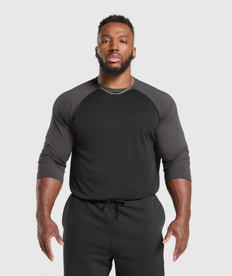 Gymshark 1/3 LS Graphic T-Shirt - Black/Asphalt Grey