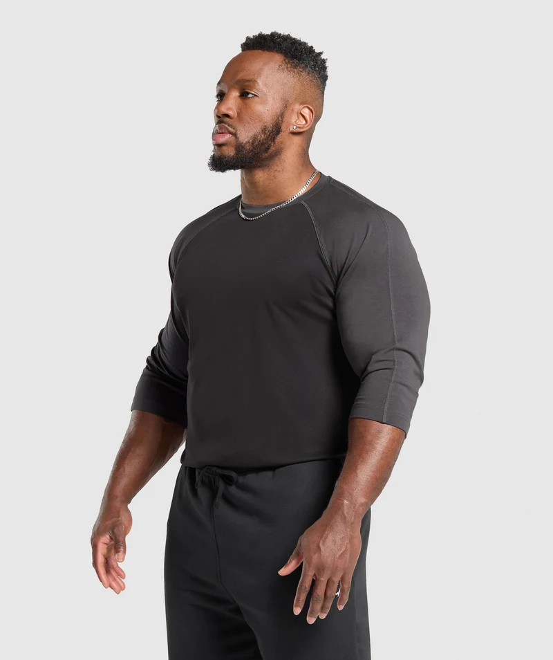 Gymshark 1/3 LS Graphic T-Shirt - Black/Asphalt Grey