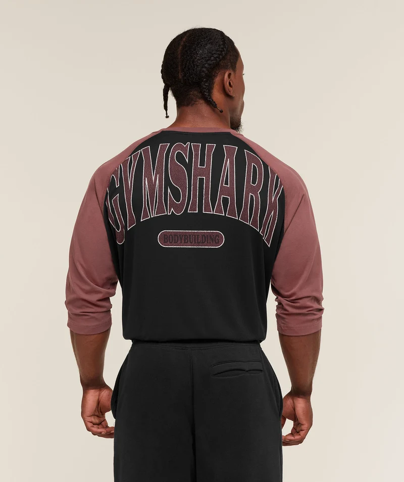 Gymshark 1/3 LS Graphic T-Shirt - Black/Burgundy Brown