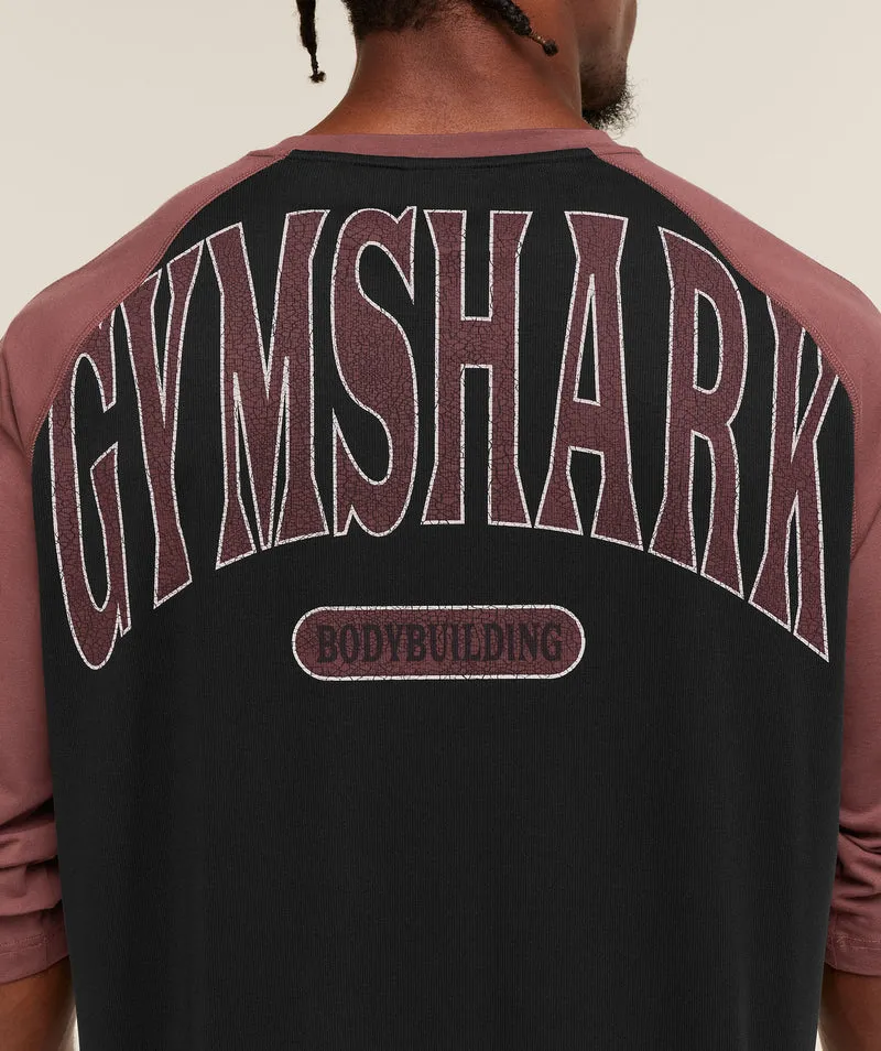 Gymshark 1/3 LS Graphic T-Shirt - Black/Burgundy Brown