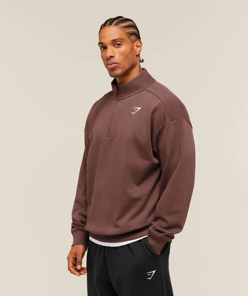 Gymshark Crest Oversized 1/4 Zip - Espresso Brown