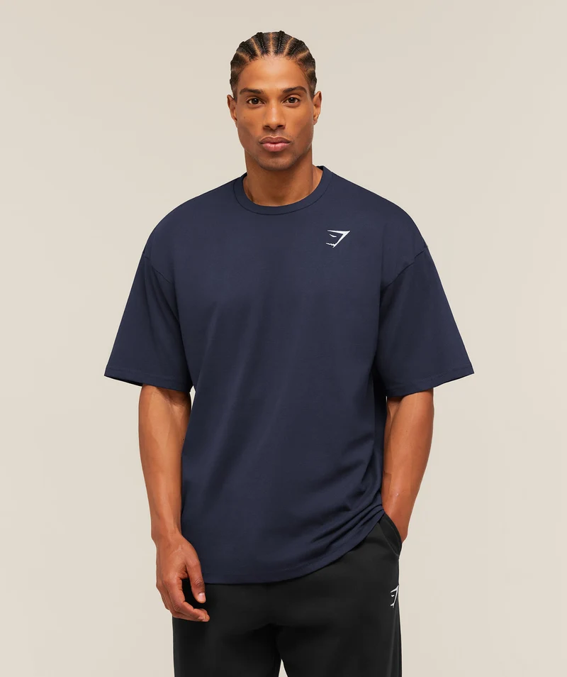 Gymshark Crest Oversized T-Shirt - Heavy Blue