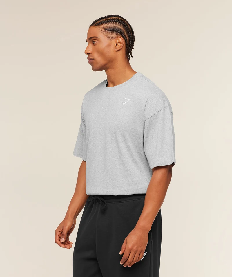 Gymshark Crest Oversized T-Shirt - Light Grey Core Marl