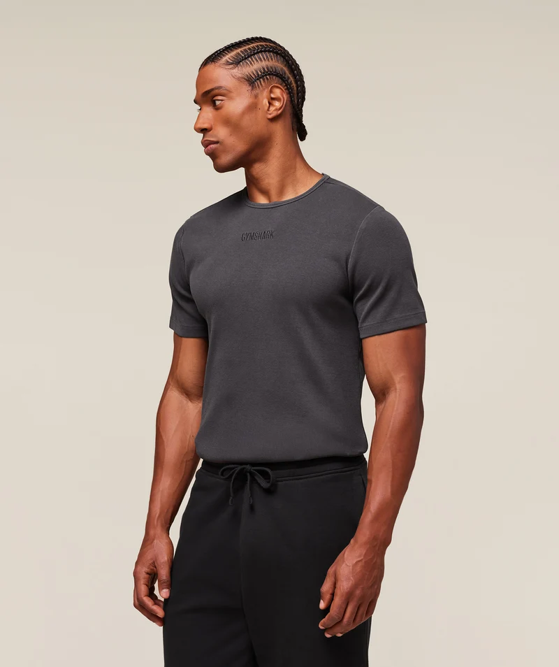 Gymshark Premium Washed Ribbed T-Shirt - Onyx Grey