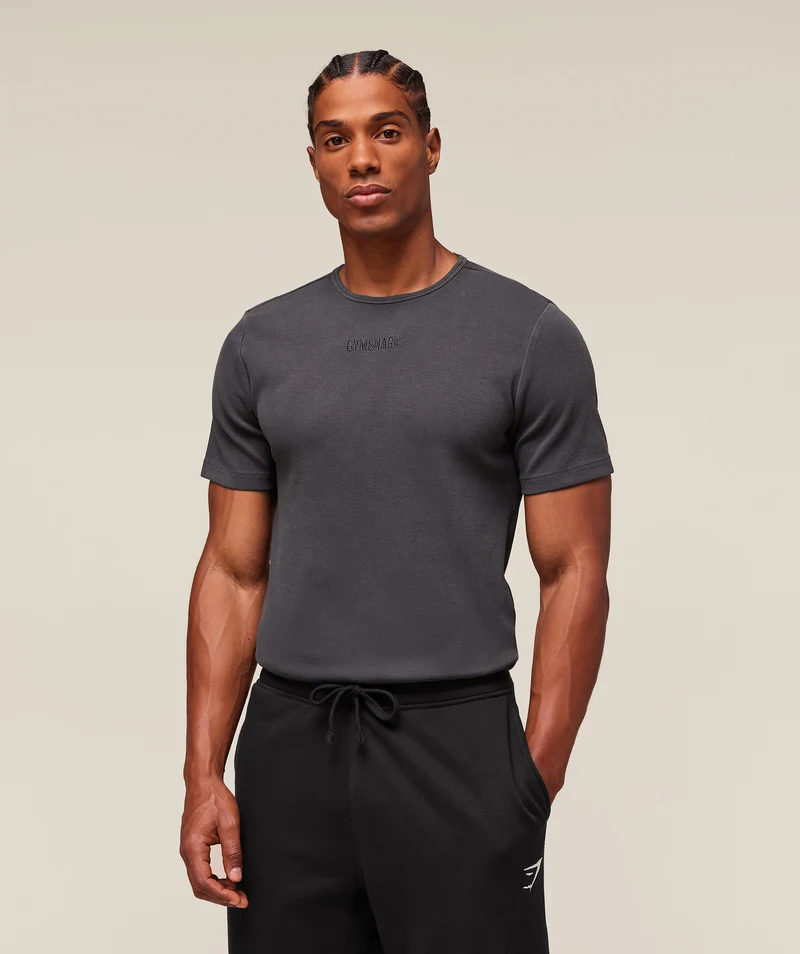 Gymshark Premium Washed Ribbed T-Shirt - Onyx Grey
