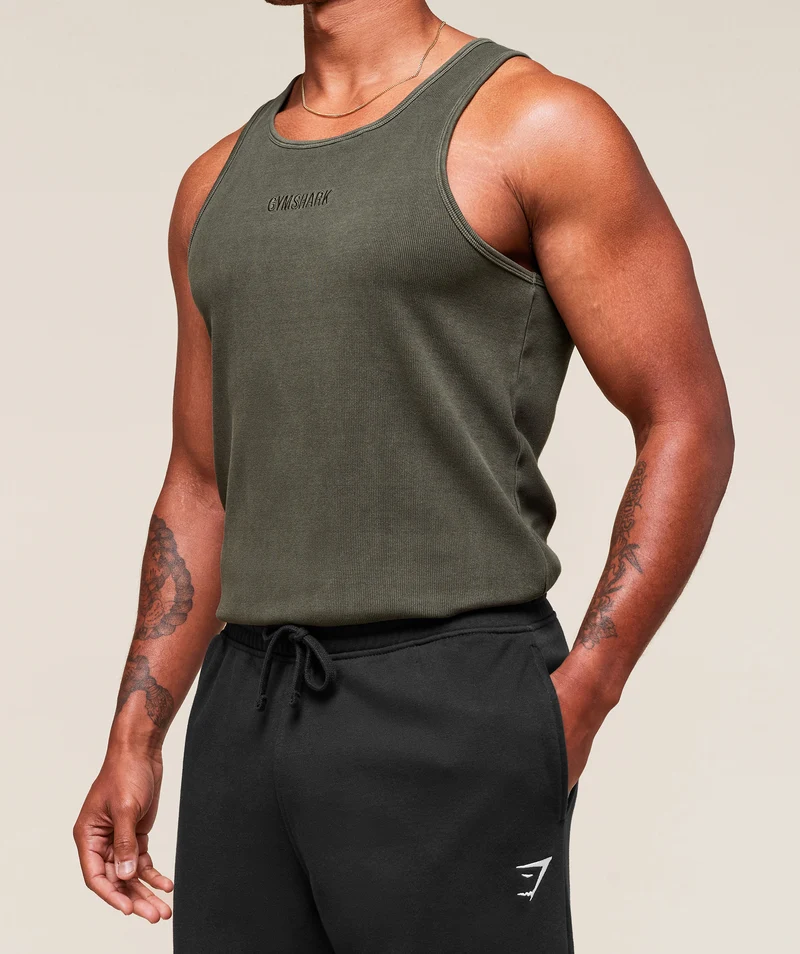Gymshark Washed Premium Ribbed Tank - Strength Green