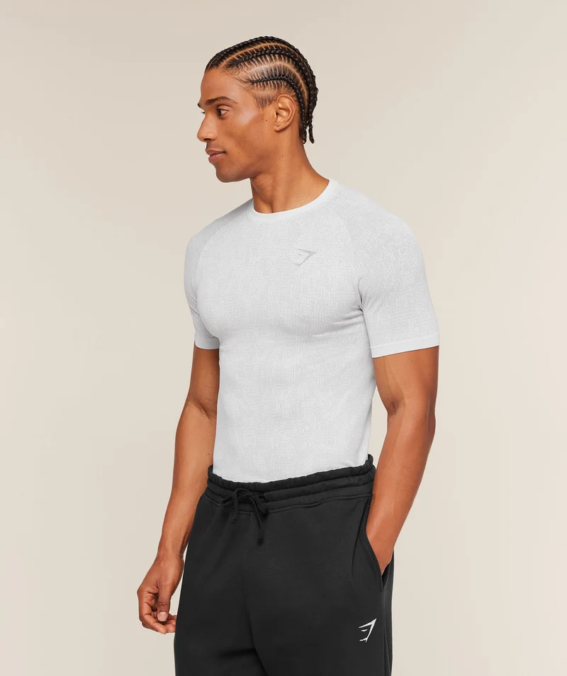 Gymshark Geo Seamless Grid T-Shirt - White/Silver Grey