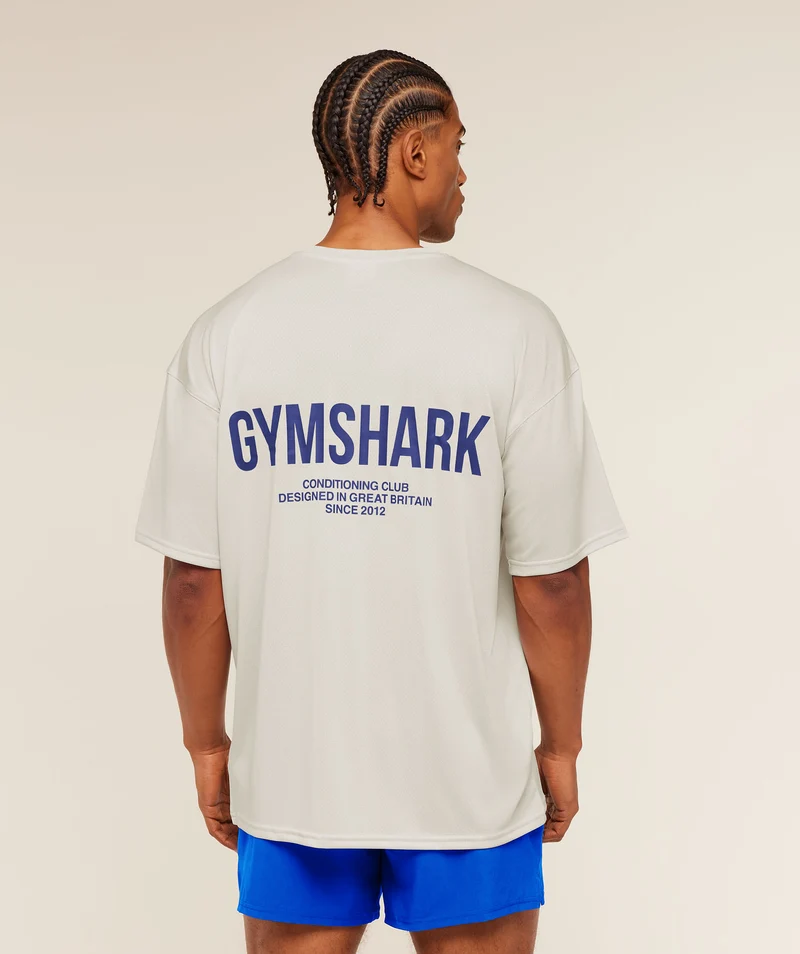 Gymshark Conditioning Club Oversized T-Shirt - Tinted White/Force Blue
