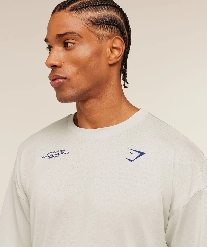 Gymshark Conditioning Club Oversized T-Shirt - Tinted White/Force Blue