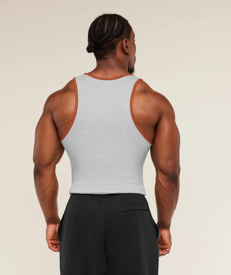 Gymshark Ribbed Tank 1PK - Light Grey Core Marl/Nutmeg Orange