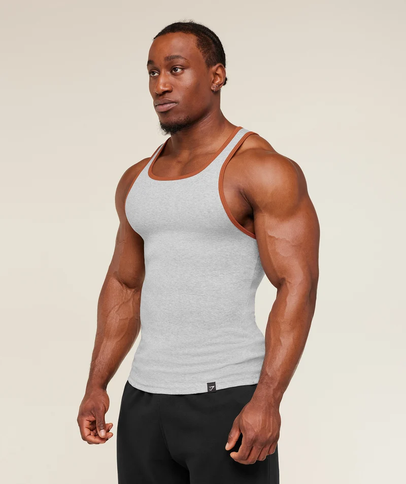 Gymshark Ribbed Tank 1PK - Light Grey Core Marl/Nutmeg Orange