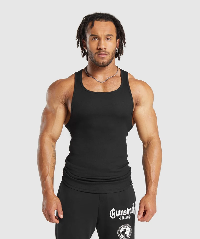 Gymshark Ribbed Tank 3 Pack - Black/White/Iron Blue