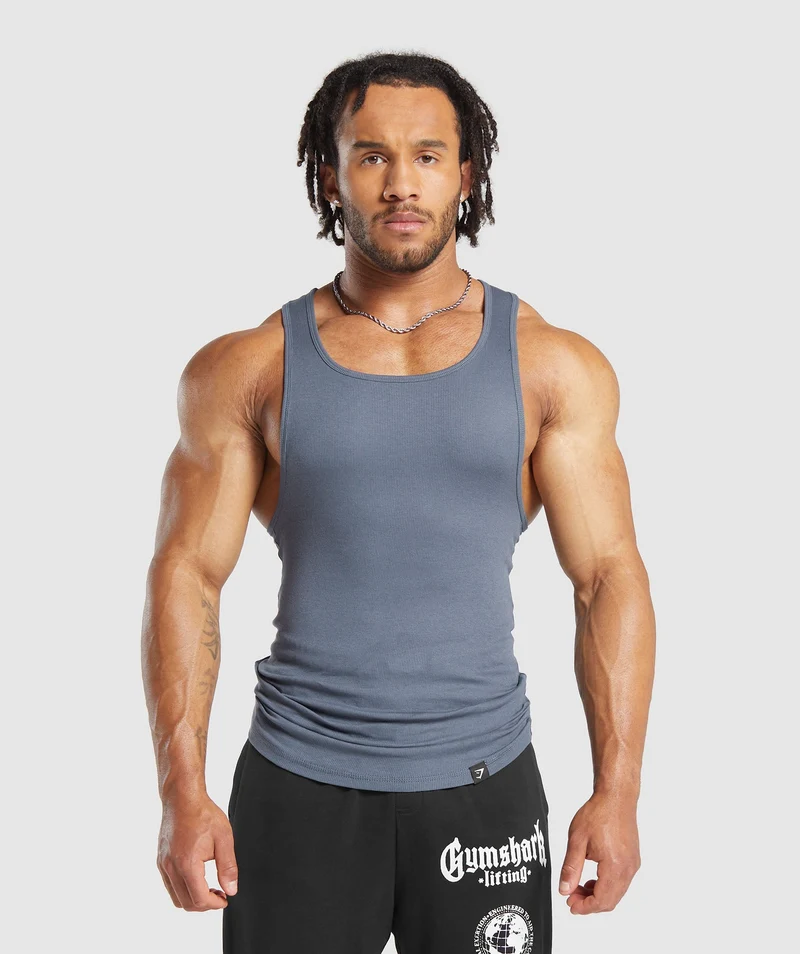 Gymshark Ribbed Tank 3 Pack - Black/White/Iron Blue
