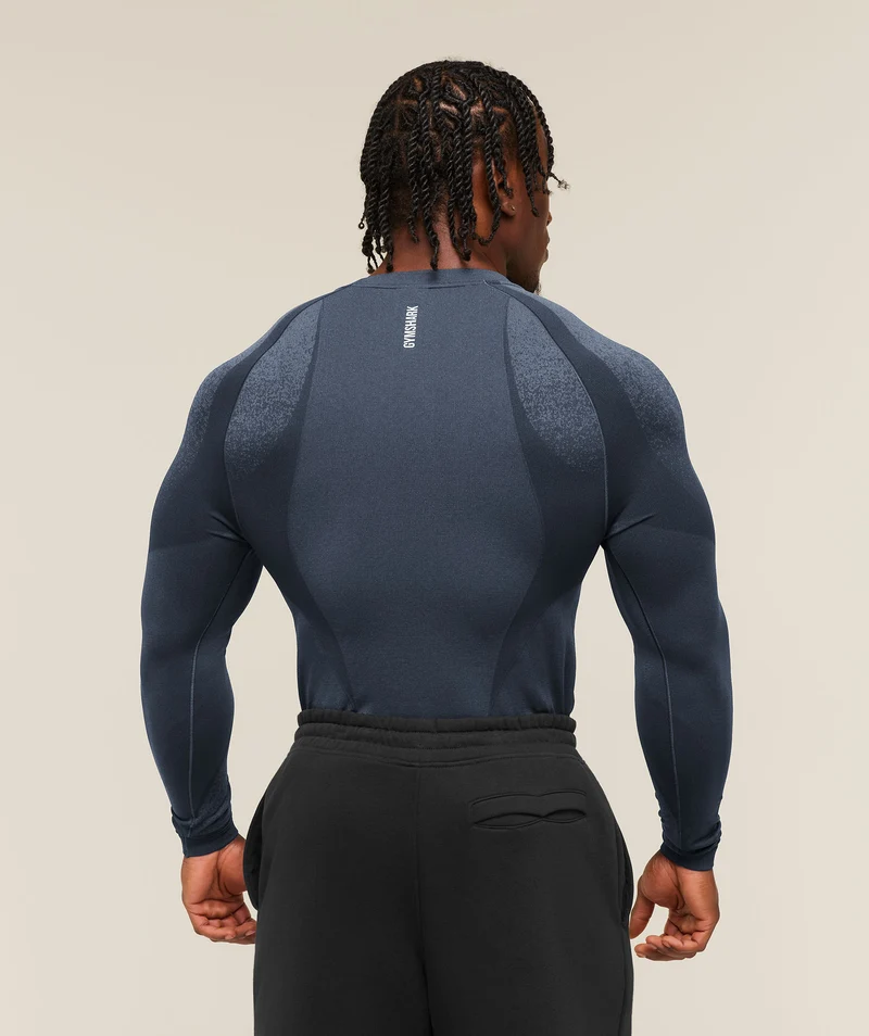 Gymshark Shadow Seamless Long Sleeve T-Shirt - Heavy Blue