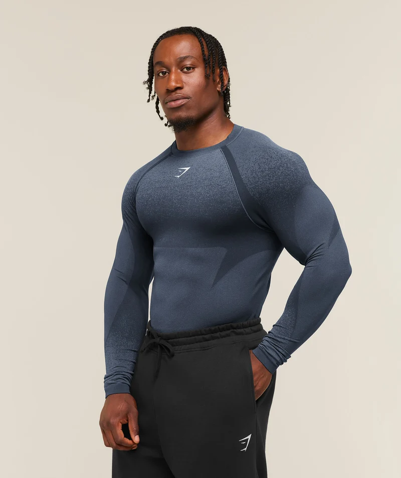Gymshark Shadow Seamless Long Sleeve T-Shirt - Heavy Blue