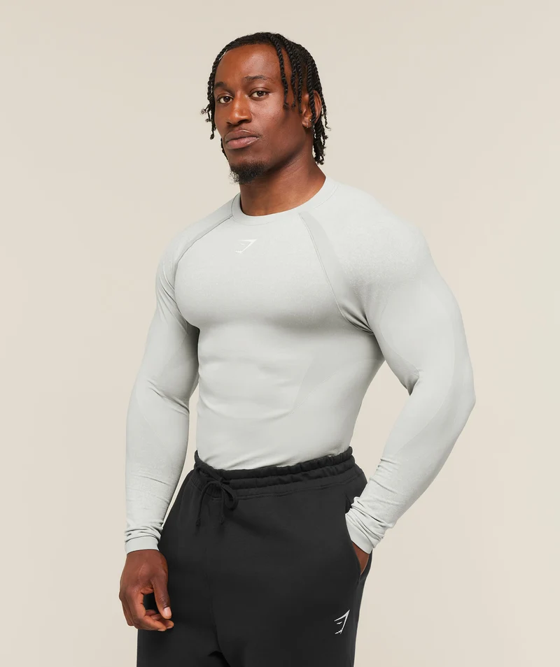 Gymshark Shadow Seamless Long Sleeve T-Shirt - Light Grey