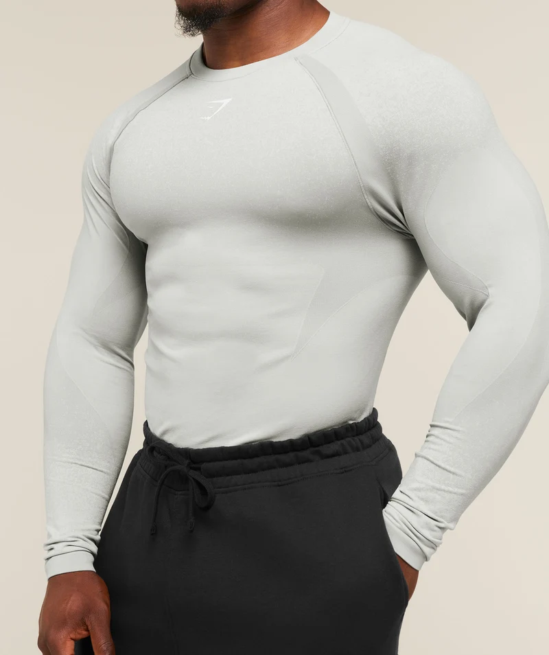 Gymshark Shadow Seamless Long Sleeve T-Shirt - Light Grey